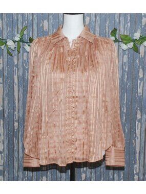 Express NWT Ladies Gold Blouse Size S Pleated LS Open Sides Sheer Button Up